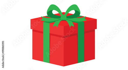 A red gift box tied with a vibrant green ribbon 