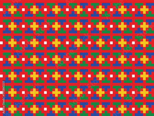 Colorful geometric embroidery ornament as endless tile repeat pattern. Traditional vyshyvanka design for textile, fabric, wallpaper and decor