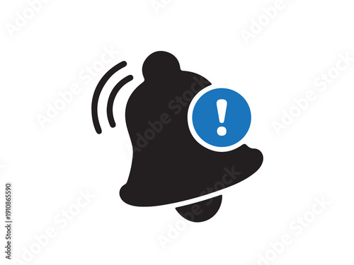 A notification bell icon with alert symbol is shown on a white background
