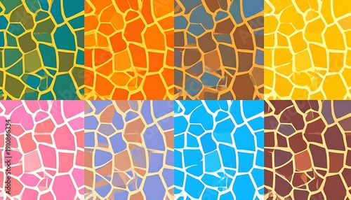 Mosaic-like pattern with varying colors, creating a textured, abstract arrangement in blocks