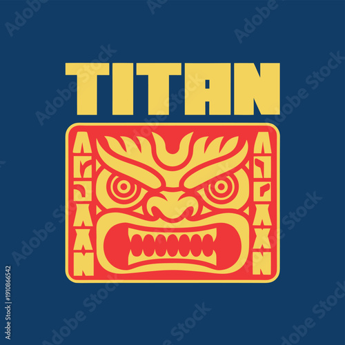 Retro Pop Art Titan Warrior Face Badge T-shirt Design