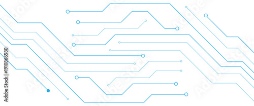 Blue technology circuit board isolated on white background. Dots and lines connection blue circuit design