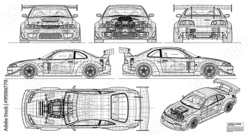 Technical Drawing of Sports Car.