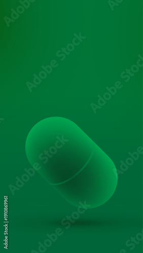 Green 3D Capsule on Green Background Vertical Banner with Copy Space
