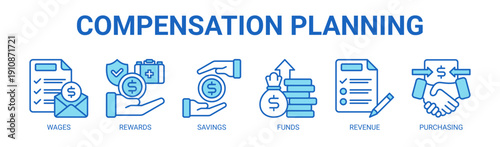 Compensation Planning web banner icon vector illustration concept with icons of wages, rewards, savings, funds, revenue, and purchasing.