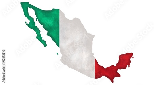 The flag of Mexico. The outline of the country. The national colors of the Latin American country. Drawn in a painterly style.
