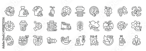 Circular Economy Icon set Collection in Line Style. sustainability, recycling, upcycling, reuse, efficiency, resources, waste