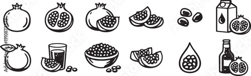 Pomegranate Icons Collection in Minimalist Black and White Line Art