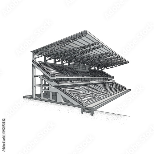 Empty Stadium Grandstand with Metal Structure.