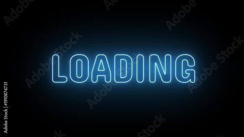 Animated Blue Neon loading Text Flickering on a Dark Background