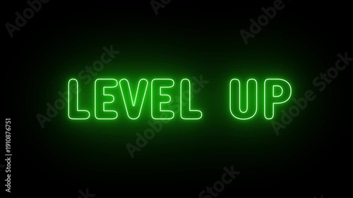 Animated Green Neon Text level Up Flickering on a Black Background