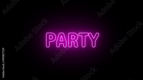 Vibrant Pink Neon party Sign Flickering on a Dark Background