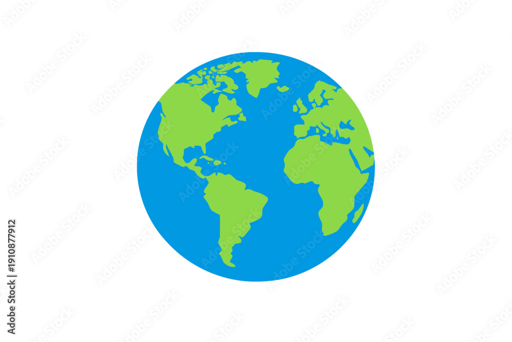Obraz premium A flat vector illustration of planet Earth featuring green continents and blue oceans against a solid black background. The globe shows the Americas, Africa, and Europe in a simple style.