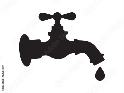 Water tap with dripping drop silhouette vector, water tap. Water Faucet and Tap Icon