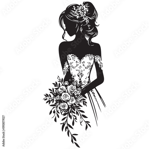 beautiful bride silhouette . Vector drawing on a white background.
