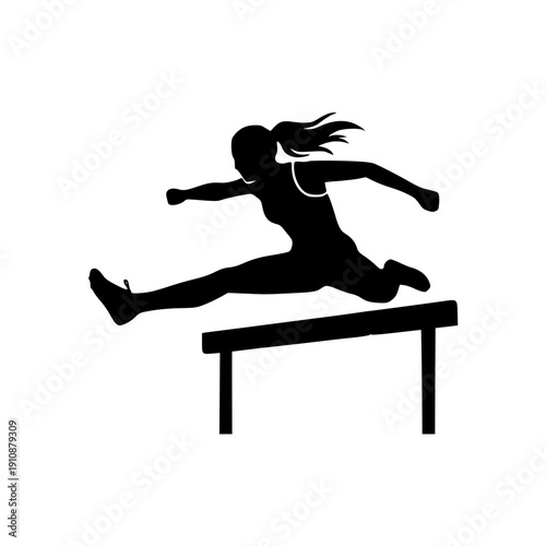 Female Athlete Hurdling Silhouette: Track and Field Sports Action Illustration
