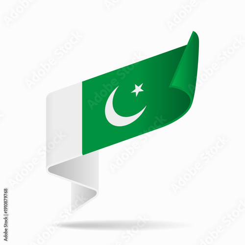 Pakistani flag ribbon icon for patriotic, cultural, or national-themed designs. Vector illustration.
