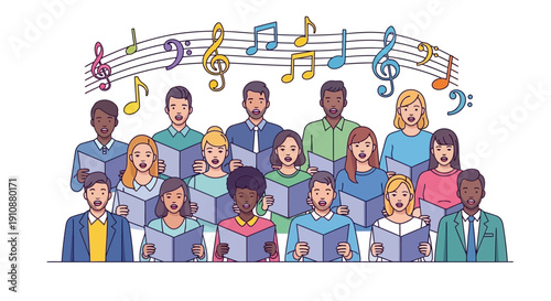 Diverse Group of People Singing in Choir.