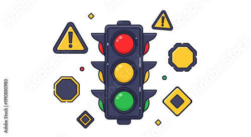 Traffic Light with Warning Signs.