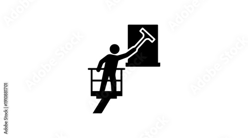 High-rise window cleaner silhouette. Facade cleaning service vector icon
