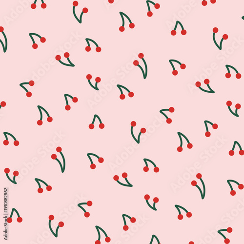 Cute Hand drawn Doodle Pattern of Cherry Fruits on Pink Background Vector Design