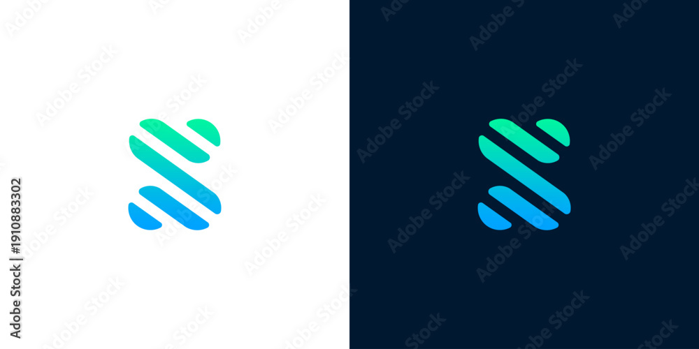 Fototapeta premium Abstract S letter logo with a smooth gradient transition from vibrant green to deep blue, embodying modern design, innovation, and digital elegance for branding