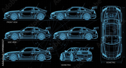 Technical Drawing of Sports Car Design.