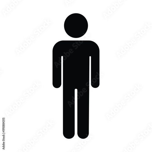 Simple standing human figure icon silhouette on white background basic flat design illustration concept for user profile avatar or generic person representation