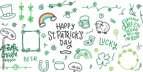 Hand-Drawn St. Patrick's Day Doodle Irish Icons Collection.