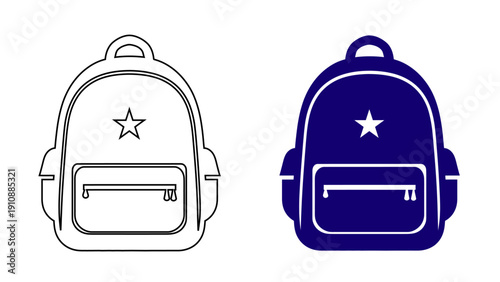 School Backpack Icon with Star Detail, Minimalist Student Bag Vector for Education and Travel Back to School Symbol