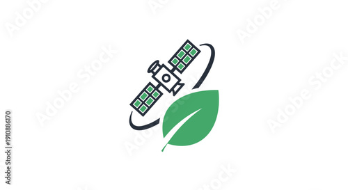Satellite orbiting green leaf illustration.