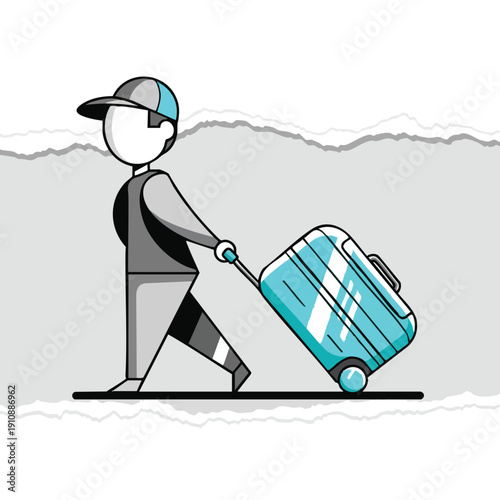 Man with Suitcase. Travel Concept. Minimalist Illustration. Flat Design. Vacation.