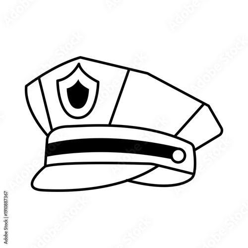 Police Officer Cap Outline Icon – Law Enforcement Hat Line Vector