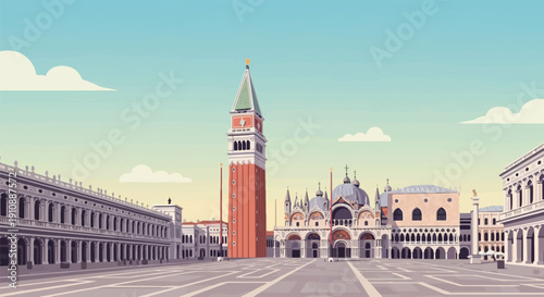 Pixel art depiction of a grand European square with ornate architecture and a tall clock tower
