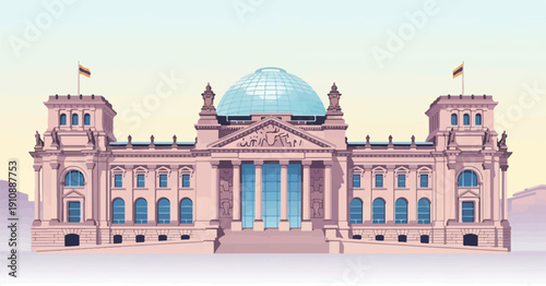 Pixel art depiction of a grand, classical building with a glass dome