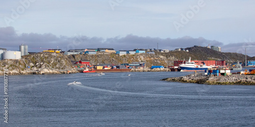 Nuuk, Greenland, September 2025, Industry and Business Along the Shore of the Nuuk Fjord, with Housing in the Hills