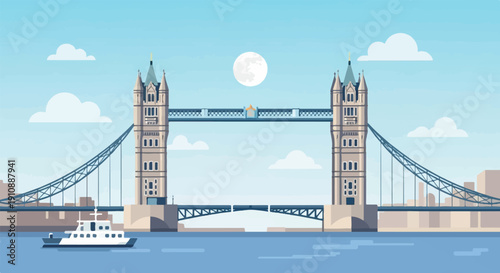 Pixel art illustration of a suspension bridge and a boat on a river