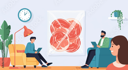 People relaxing at home with a vacuum-sealed package of sliced meat displayed