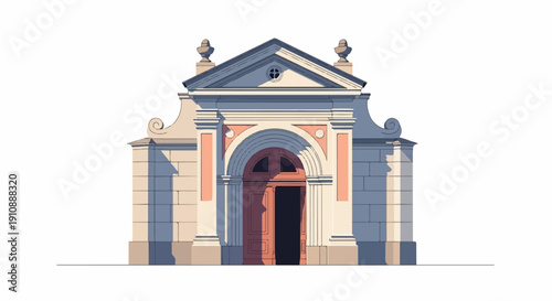 Ornate neoclassical building facade with arched doorway and classical details