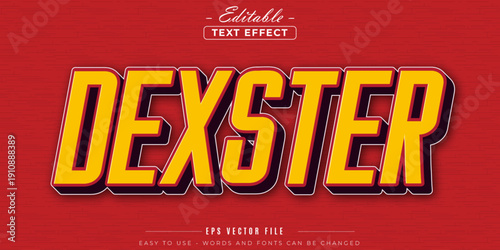 Dexster Editable 3D Text Effect Mockup - Bold Retro Yellow Typography on Red Background for Designers,Editable vector EPS file.