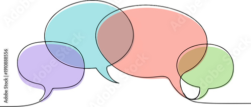 Overlapping speech bubbles in pastel colors on a white background