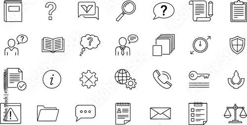 A collection of 25 line icons related to business communication and information