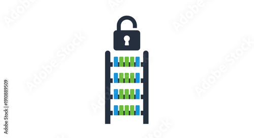 Server with Locked Padlock Security Protection.