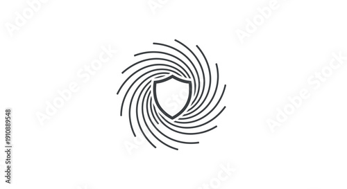 Shield Icon in Swirling Lines Design.