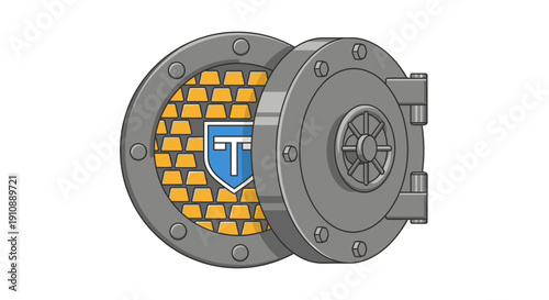 Secure metal vault door with shield.