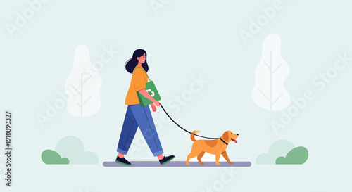 Person walking a dog with a reusable bag in a park
