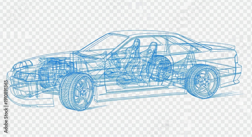 Transparent Blue Car Illustration Design.