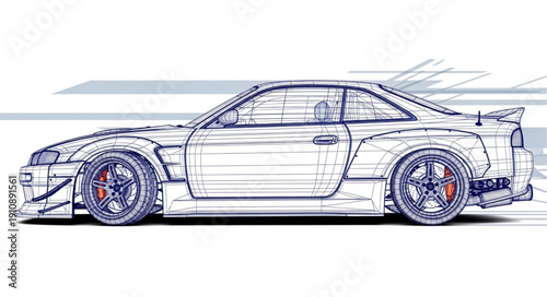 Tuned Sports Car Sketch Side View.