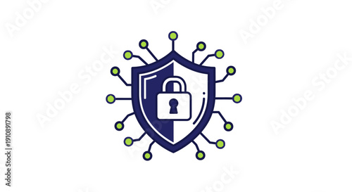 Shield with lock and circuit lines.