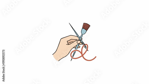 Hand Holding Paintbrush and Palette Knife.